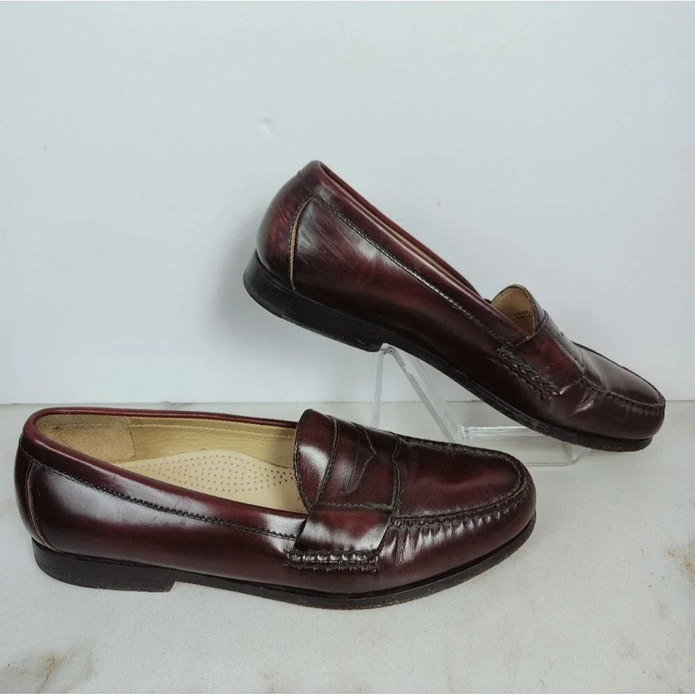 Cole Haan Men's Pinch Burgundy Leather Slip On Penny Loafers, Sz 10